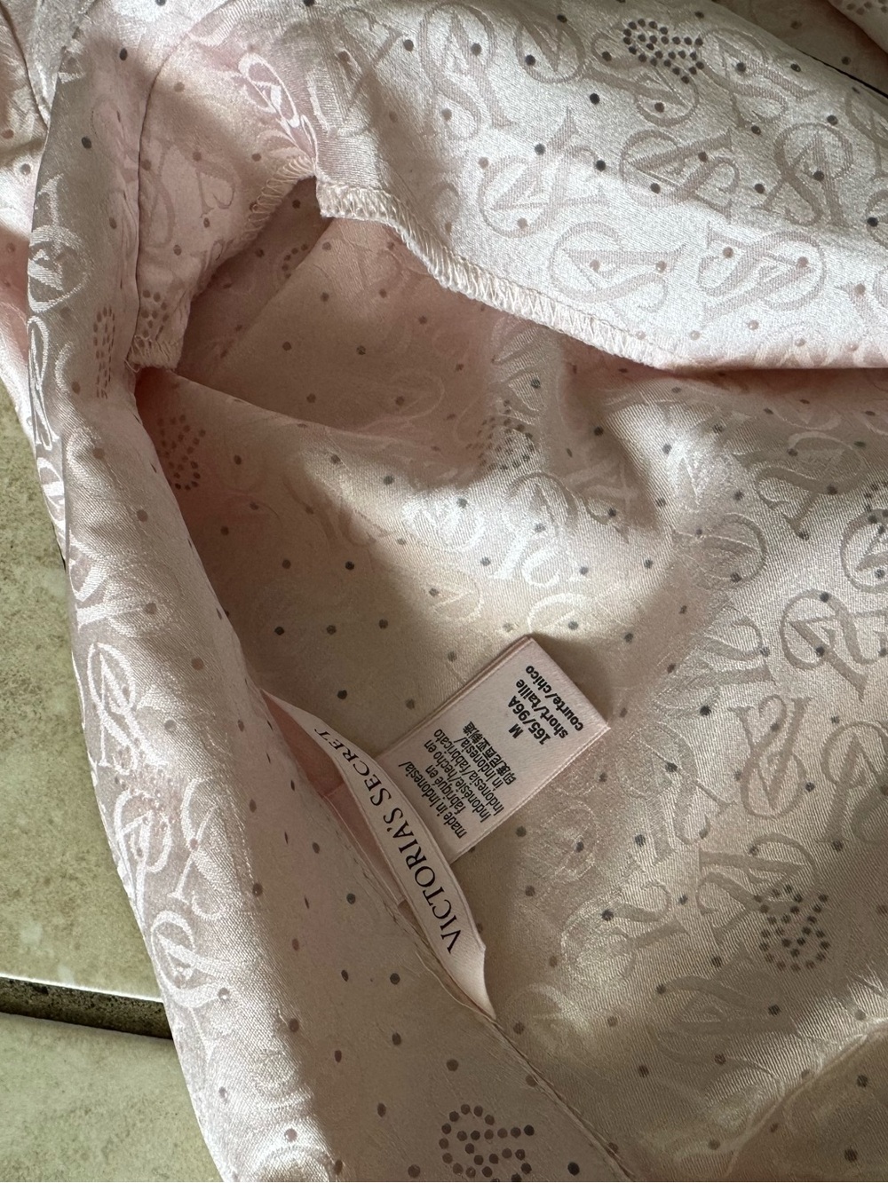 Victoria's Secret Light Pink Satin Pajama Top with Subtle Print